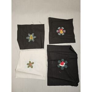 Snowflake Christmas Black And White Machine Embroidered Quilt Block Lot Of 4